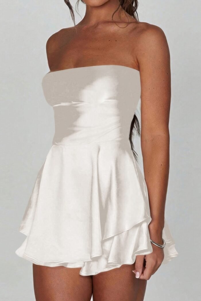 Solid backless lace up tube fit mini dress - image 7
