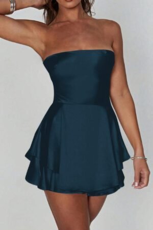 Solid Backless Lace Up Tube Fit Mini Dress