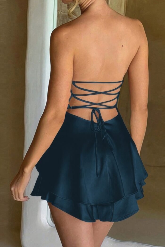 Solid backless lace up tube fit mini dress - image 11