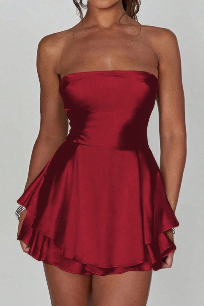 Solid backless lace up tube fit mini dress - image 12
