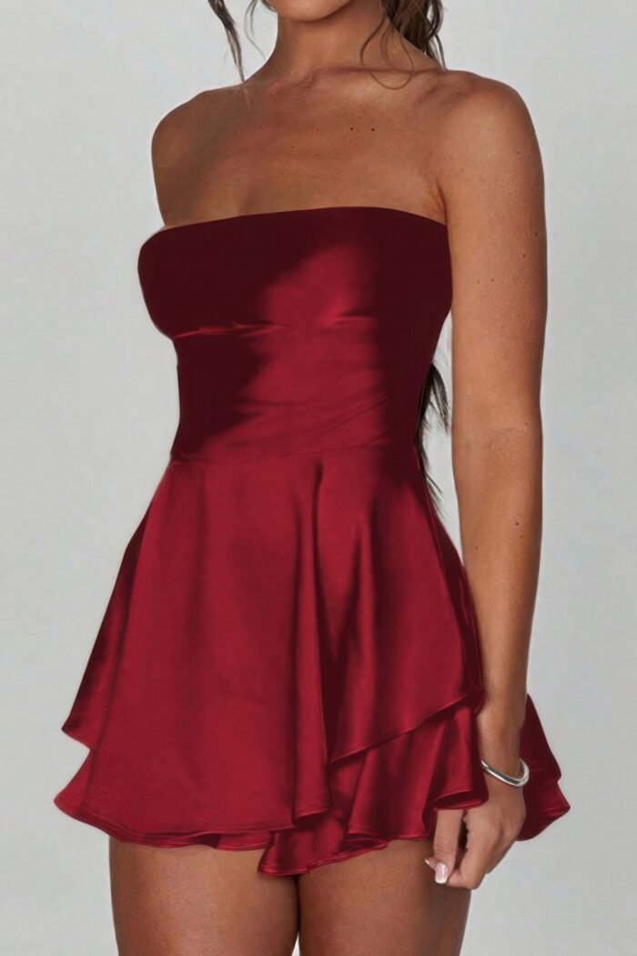 Solid backless lace up tube fit mini dress - image 14