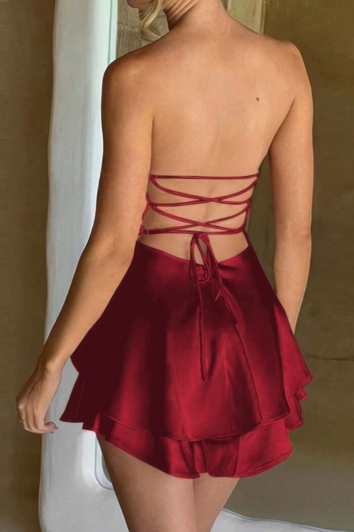 Solid backless lace up tube fit mini dress - image 15