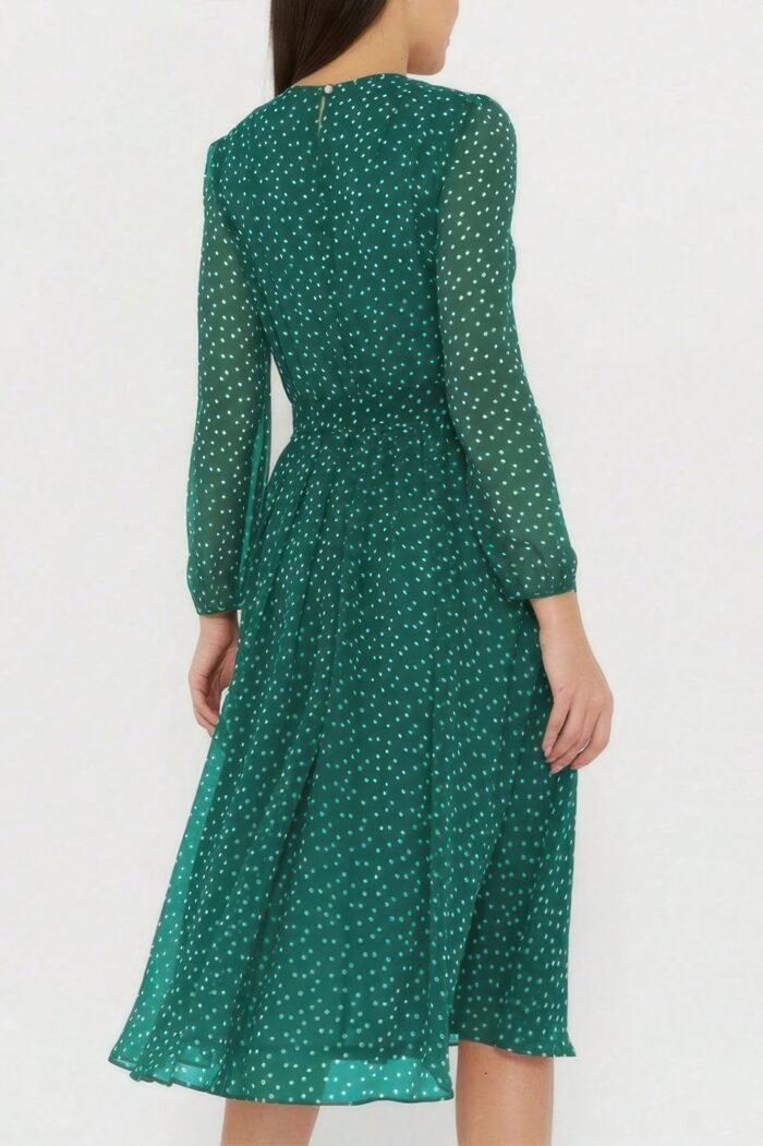 Dot print lantern sleeve belted midi dress - image 3