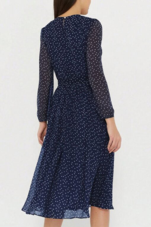 Dot Print Lantern Sleeve Belted Midi Dress - Image 6