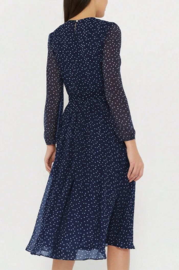 Dot print lantern sleeve belted midi dress - image 6