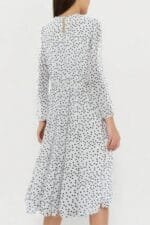 Dot Print Lantern Sleeve Belted Midi Dress