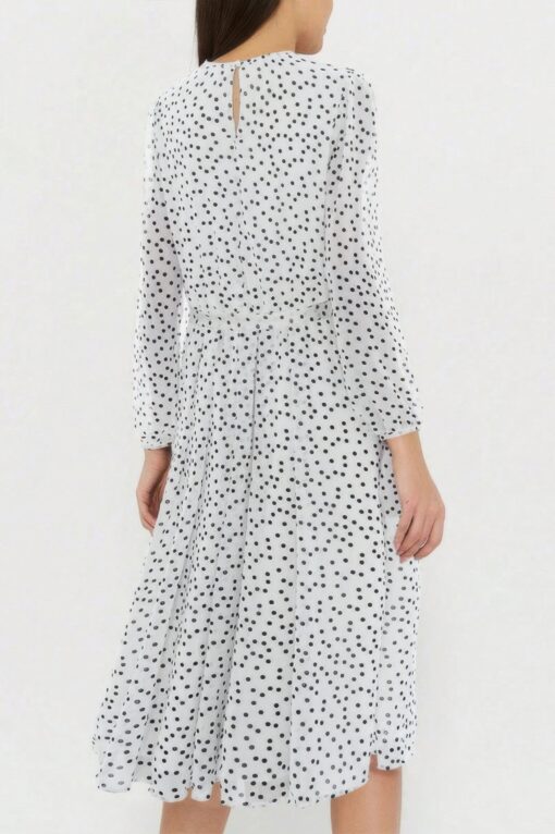 Dot Print Lantern Sleeve Belted Midi Dress - Image 12