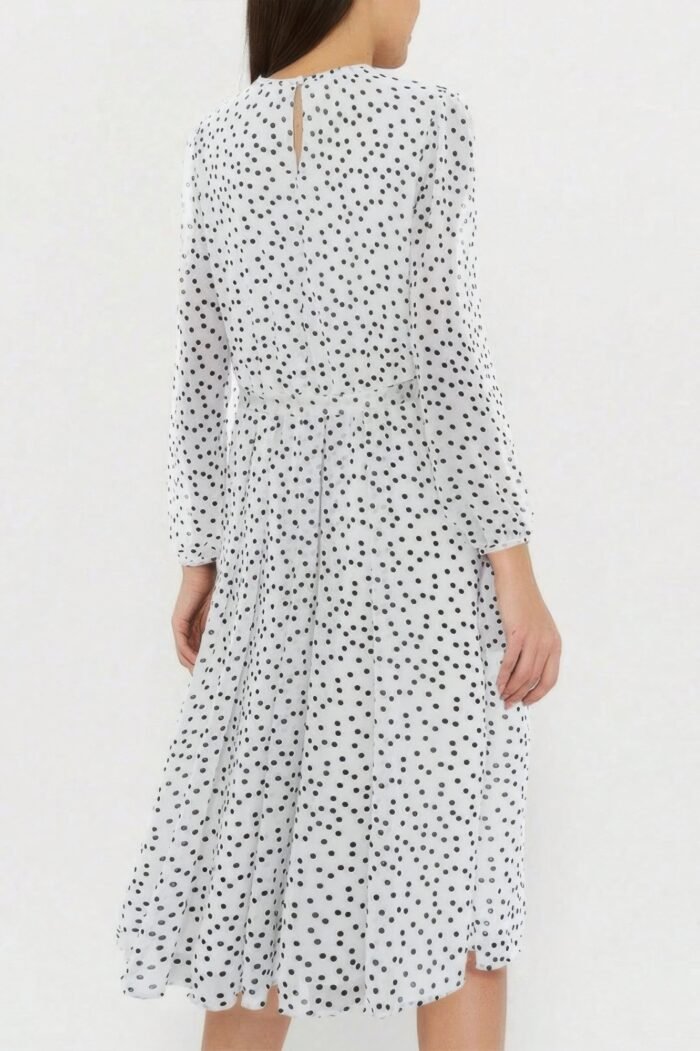 Dot print lantern sleeve belted midi dress - image 12