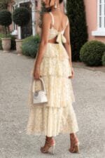 Floral Sleeveless Tie Back Tiered Full Dress