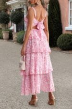 Floral Sleeveless Tie Back Tiered Full Dress