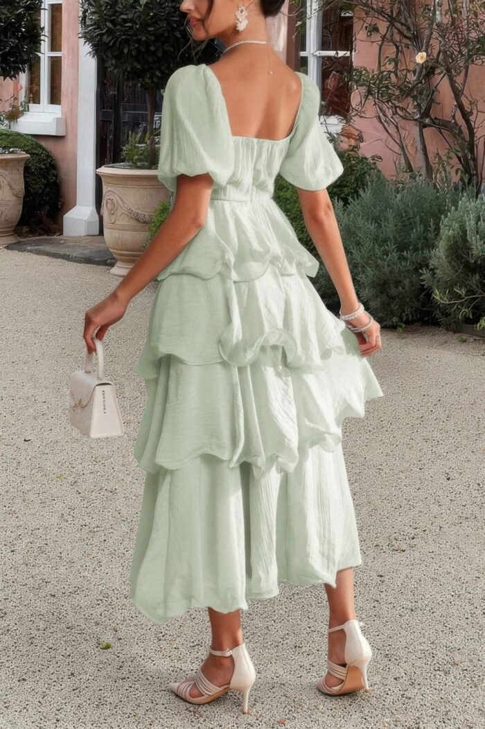 Off shoulder puff short sleeves tiered dress - image 6