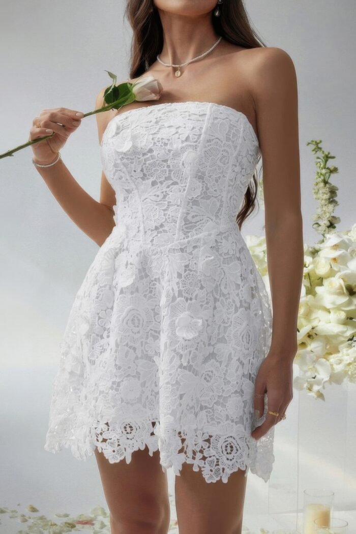 Solid lace up lace mini fit tube dress - image 4