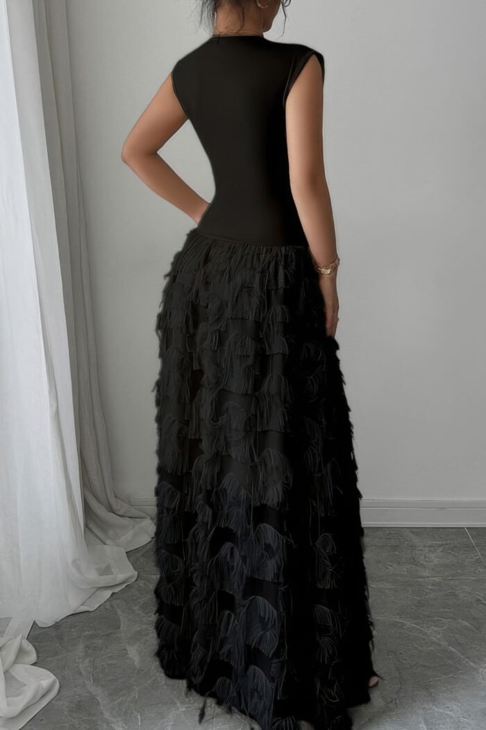 Solid v neck ruched texture splice sleeveless dress - image 8