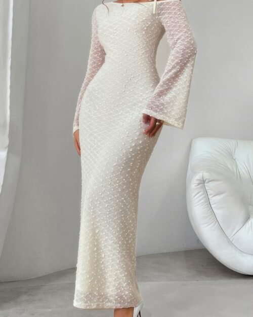 solid off shoulder bodycon long sleeve dress