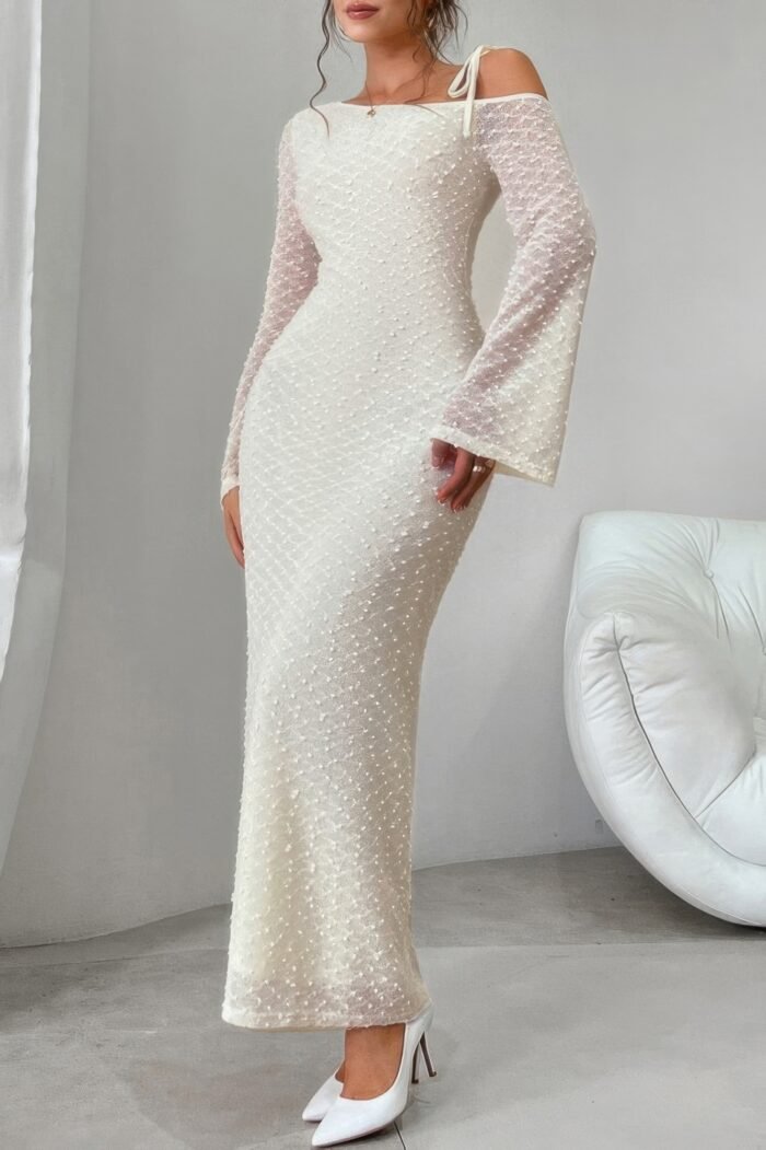 Solid off shoulder bodycon long sleeve dress - image 2