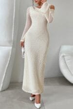 Solid Off Shoulder Bodycon Long Sleeve Dress