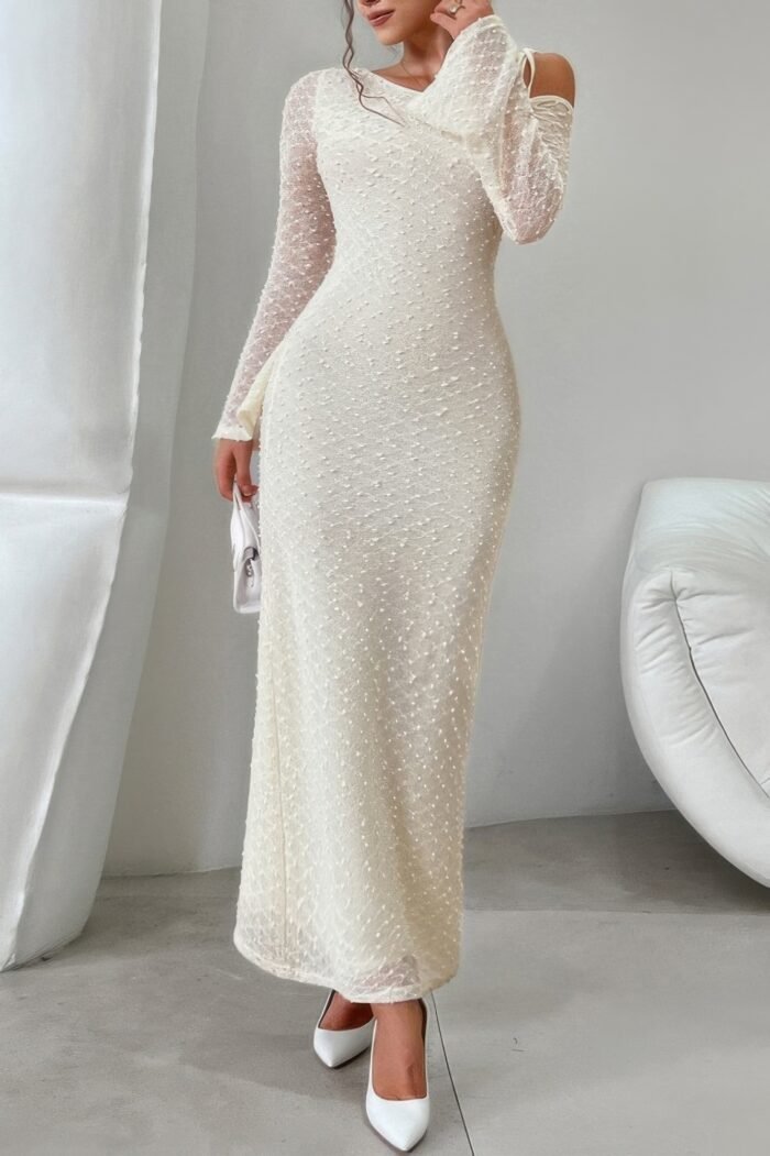 Solid off shoulder bodycon long sleeve dress - image 4