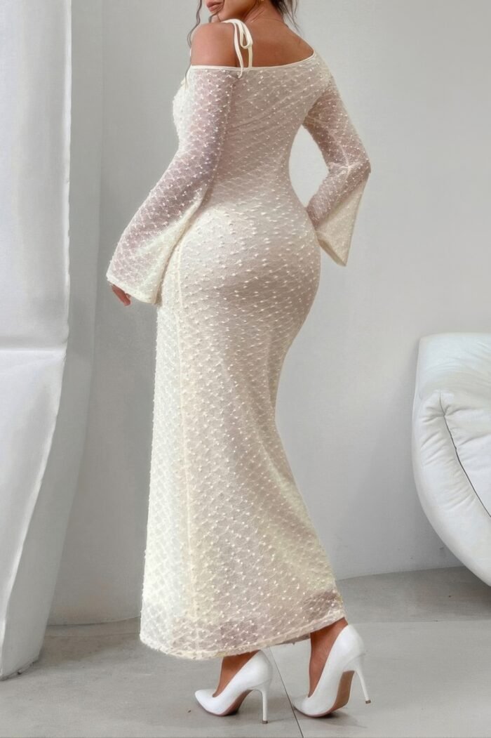 Solid off shoulder bodycon long sleeve dress - image 5