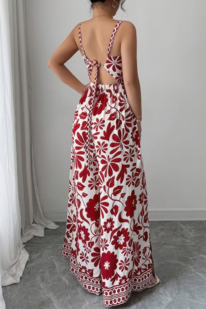 Floral print high waist split wide leg fit jumpsuit - image 4