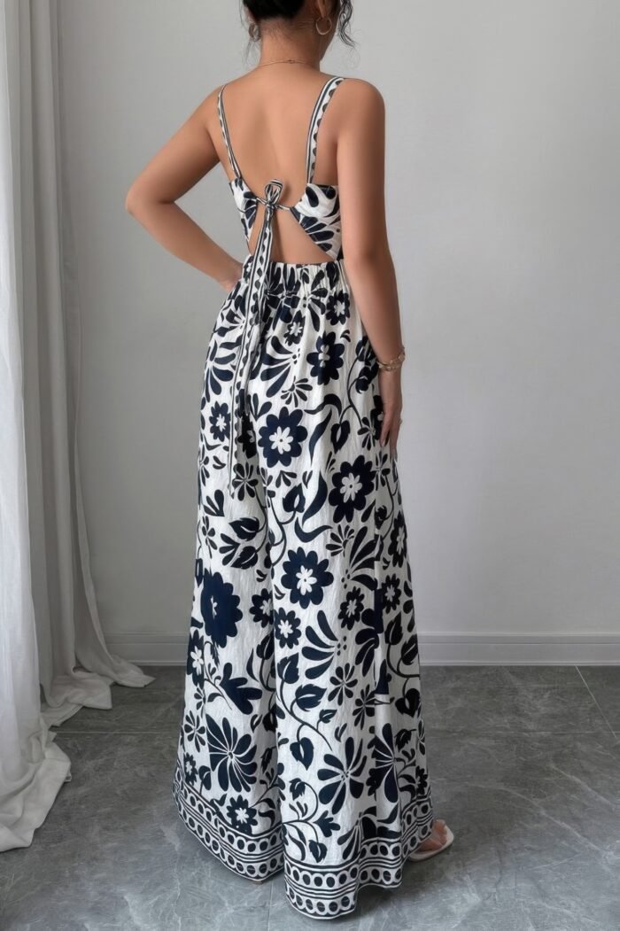 Floral print high waist split wide leg fit jumpsuit - image 8