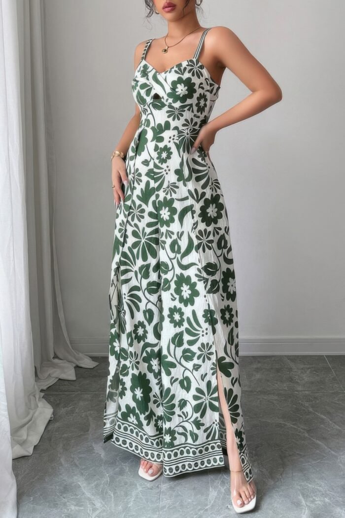 Floral print high waist split wide leg fit jumpsuit - image 9