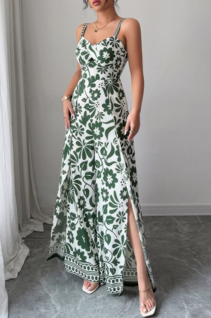 Floral print high waist split wide leg fit jumpsuit - image 10
