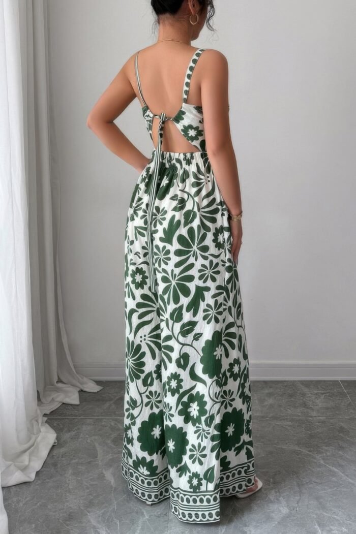 Floral print high waist split wide leg fit jumpsuit - image 12