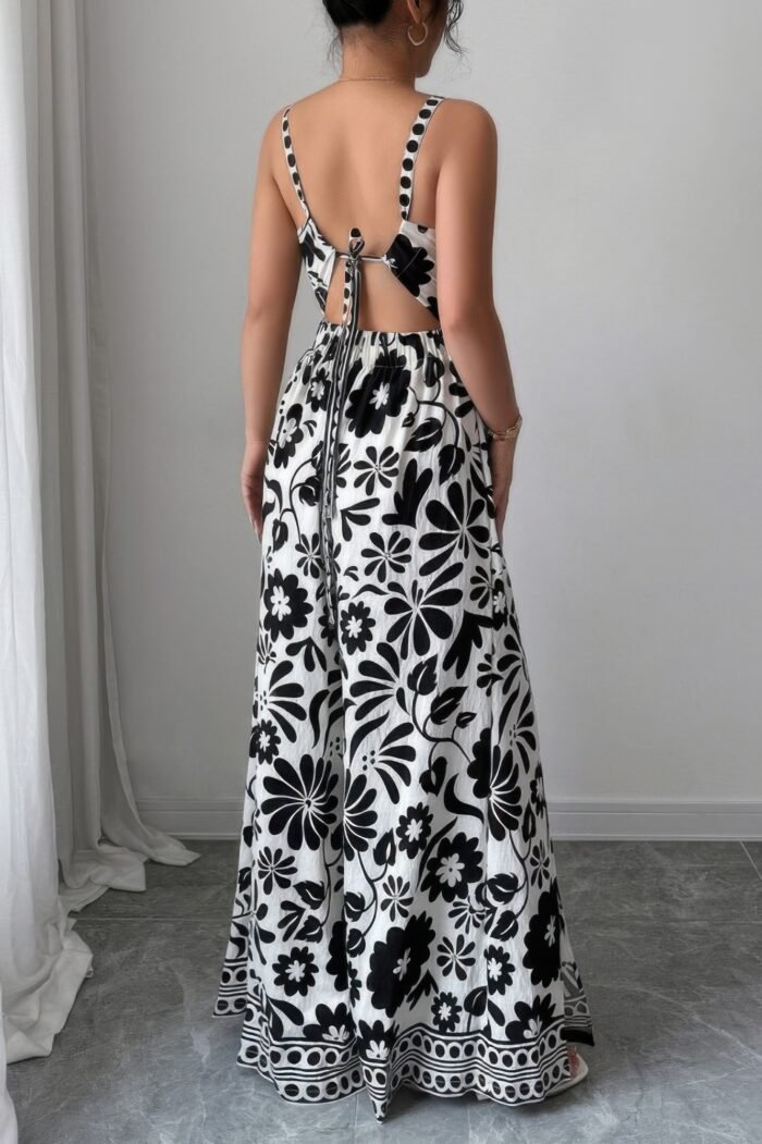 Floral print high waist split wide leg fit jumpsuit - image 16