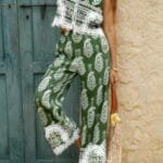 Boho Print Two Piece Sleeveless Button Lace Trim Set