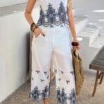 Twp Pieces Tile Inspired Embroidery Sleeveless Set