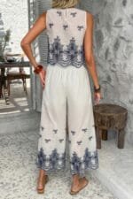 Twp Pieces Tile Inspired Embroidery Sleeveless Set