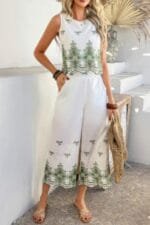 Twp Pieces Tile Inspired Embroidery Sleeveless Set