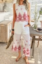 Twp Pieces Tile Inspired Embroidery Sleeveless Set