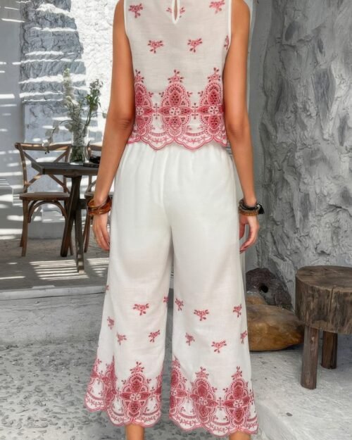 twp pieces tile inspired embroidery sleeveless set