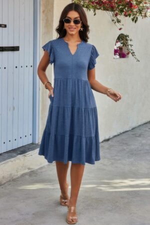 v neck loose dress women casual summer outfit