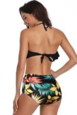 Halter Ruffle High Waisted Leaves Print Swimsuit