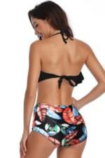 Halter Ruffle High Waisted Leaves Print Swimsuit