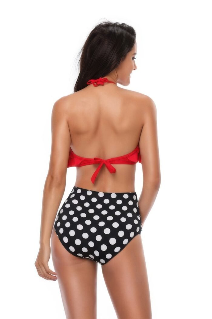 Halter ruffle high waisted leaves print swimsuit - image 27