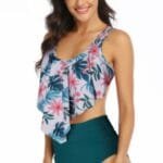 Floral Printed Ruffles Ruffle High Waist Swimsuit