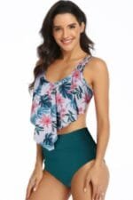 Floral Printed Ruffles Ruffle High Waist Swimsuit