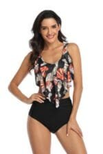 Floral Printed Ruffles Ruffle High Waist Swimsuit