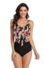 Floral Printed Ruffles Ruffle High Waist Swimsuit