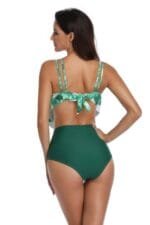 Floral Printed Ruffles Ruffle High Waist Swimsuit