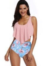 Floral Printed Ruffles Ruffle High Waist Swimsuit