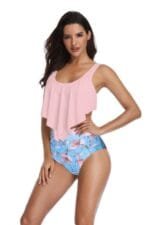 Floral Printed Ruffles Ruffle High Waist Swimsuit
