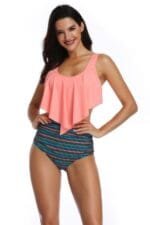 Floral Printed Ruffles Ruffle High Waist Swimsuit