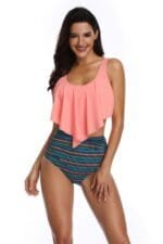 Floral Printed Ruffles Ruffle High Waist Swimsuit