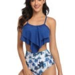 Print Sleeveless Ruffle Push Up High Waisted Bikini