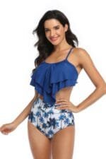 Print Sleeveless Ruffle Push Up High Waisted Bikini