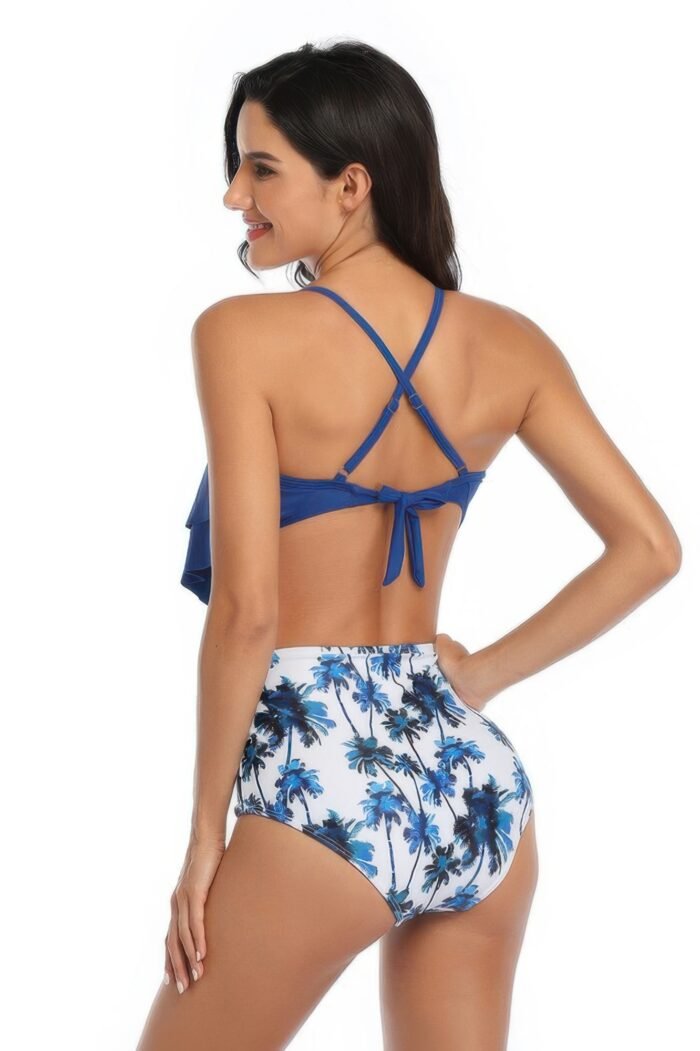 Print sleeveless ruffle push up high waisted bikini - image 4